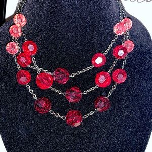 Festive Red and Pink 3 strand necklace with 2 inch expander.